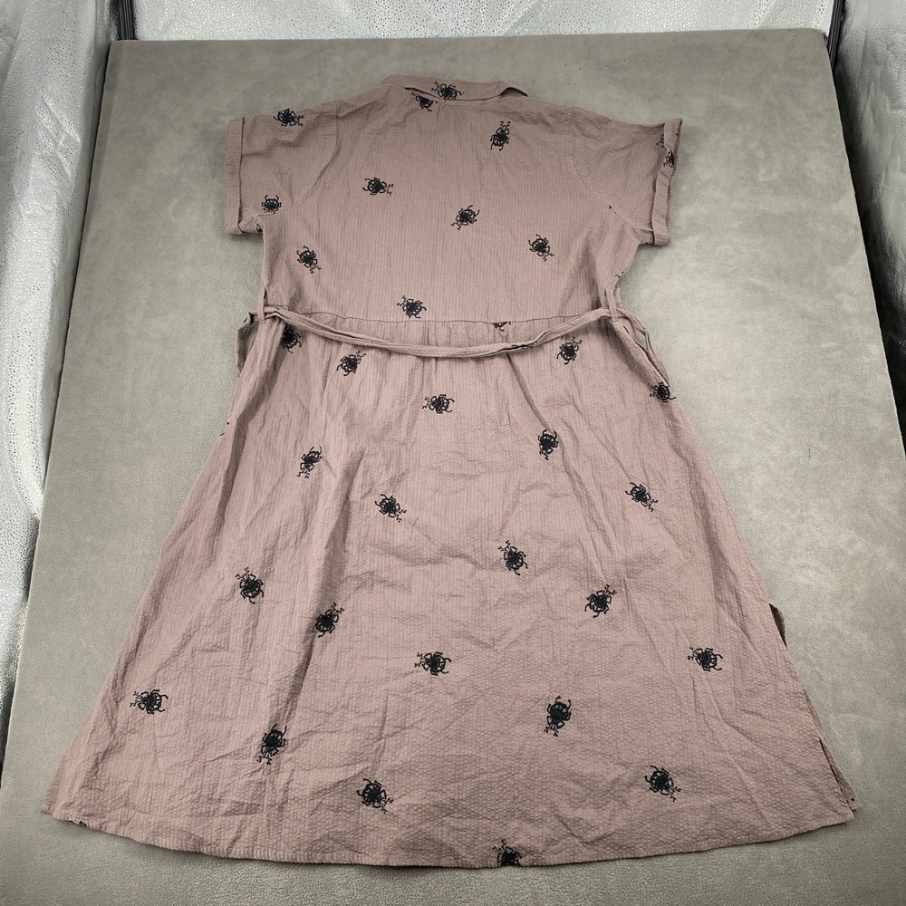 Disturbia Mauve Brown Beetle Embroidered Seersucker Shirt Dress Plus Size US 16 - Picture 8 of 9
